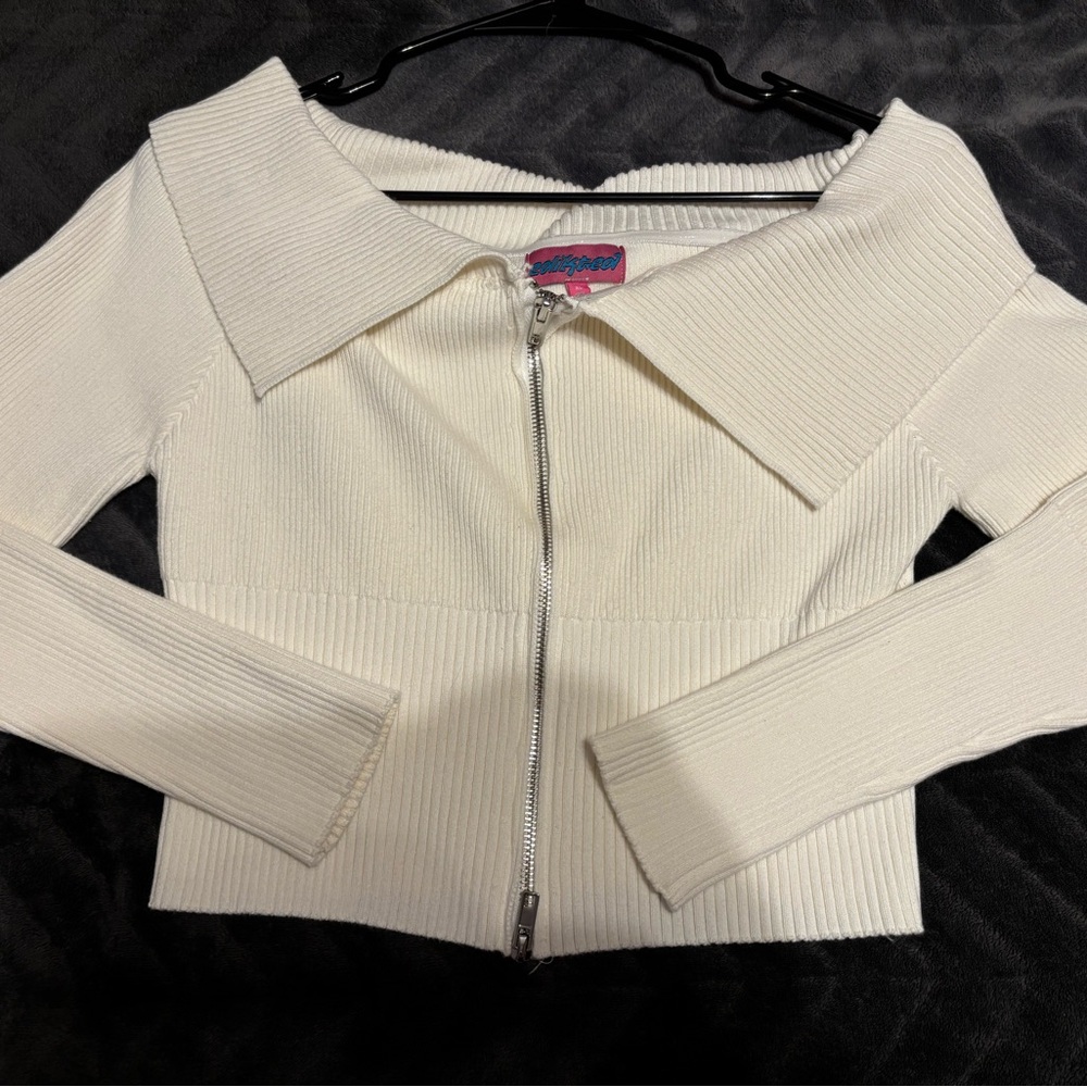 Edikted Fold Over Double Zip Knit Top
